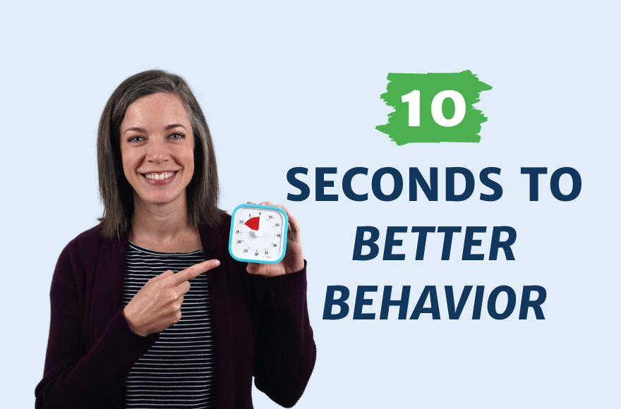 Dr. Jacque pointing at 10-second timer with the words 10 seconds to better behavior